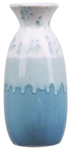 Blumenvase Steinzeug 25 cm weiß/blau hoch Dekoration Glamourös Modern Chalcis