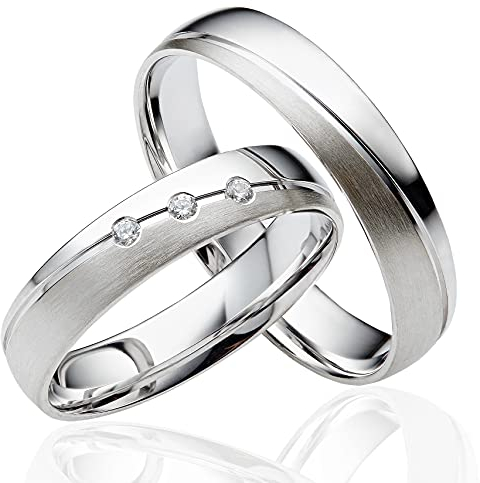 JC Trauringe Gold 333 Paarpreis Weißgold I Traumhafte Eheringe 4,5 mm breit I Einzigartige Partnerringe mit Gravur in edler Schatulle I 2 Hochzeitsringe Herrenring & Damenring mit Steinen I J911S