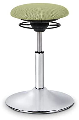 BALIMO® Classic Bewegungshocker – Ergonomischer Bürohocker mit beweglicher Sitzfläche – Rücken-Trainer für aktives Sitzen – Standfuß Silber gebürstet (Stoff Grün)