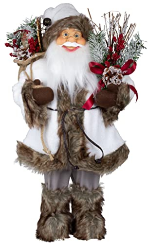 Christmas Paradise Stehender Weihnachtsmann Klaus 60cm Weiß-Braun Deko-Figur Santa Nikolaus