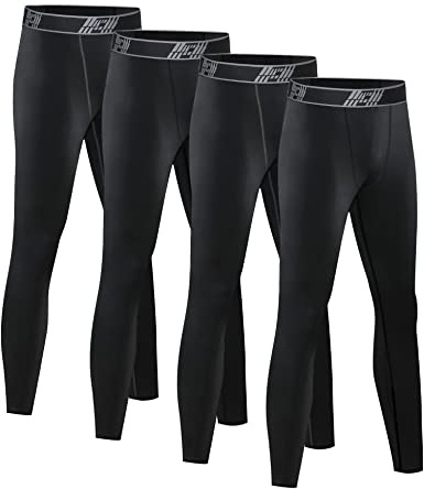 HOPLYNN 4 Pack Youth Boy’s Compression Pants Leggings Tights Quick Dry Athletic Base Layer Under Pants Gear for Kid’s Football Basketball Sports -4 Black-XL