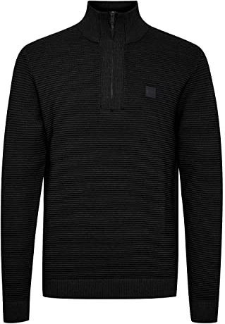 !Solid SDValencia Herren Strickpullover Troyer Feinstrick Pullover mit Stehkragen und Reißverschluss, Größe:3XL, Farbe:Black (194007)