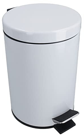 AB Tools 3L Waste Pedal Bin White Kitchen Bathroom Office Metal House Rubbish Dustbin