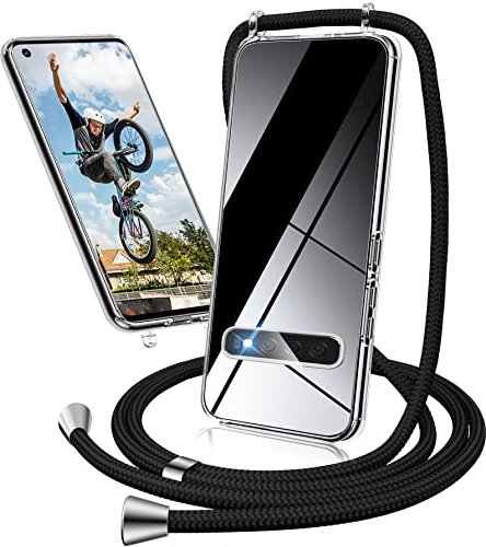 Handykette Hülle für Samsung Galaxy S10 Hülle mit Band, Ultradünn Necklace Handyhülle Samsung S10 Hülle mit Kordel Band zum Umhängen Transparent Case Schutzhülle Samsung S10 mit Kette (Schwarz)
