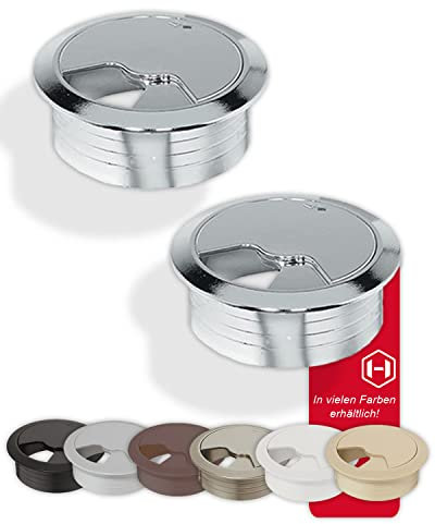 Gedotec Bureau Passe-câbles | Entry | 80 mm | 10 Passages de câbles Ronds | Prise de câble Chromé Poli | en Plastique ABS Robuste | Passage de câble à enfoncer | Goulotte de câblage Bureau