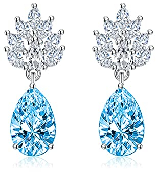 Ohrring Mädchen Blau, Zirkonia Ohrstecker Blatt Und Tropfen Zirkon-Tropfen-Ohrringe Kupfer 27x11mm Weihnachtsgeschenke für Mama