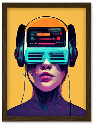 Doppelganger33 LTD The Gamer Streaming VR Headset Retro Futurist Kids Artwork Framed Wall Art Print A4