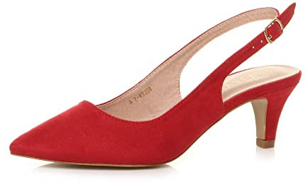 AJVANI Womens Ladies Low Heel 50s Slingback Buckle Pointed Open Back Shoes Size 8 41 Red Suede