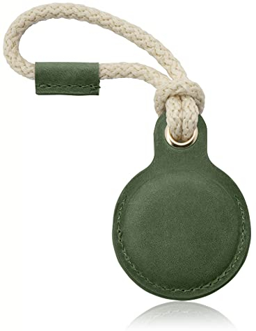 iTAGGi Custodia protettiva in vera pelle per AirTag | Robusto ciondolo con custodia antigraffio | Portachiavi con corda di vela (Kaki)