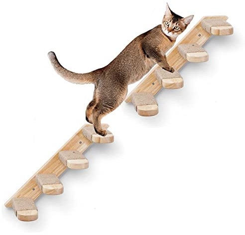 FTKINGDER 2 Packs Cat Wall Mounted Cat Furniture,Four Step Wood Cat Wall Steps Stairs, for Small Kitty Climbing Playing,with Jute Rope Anti-Slip Design