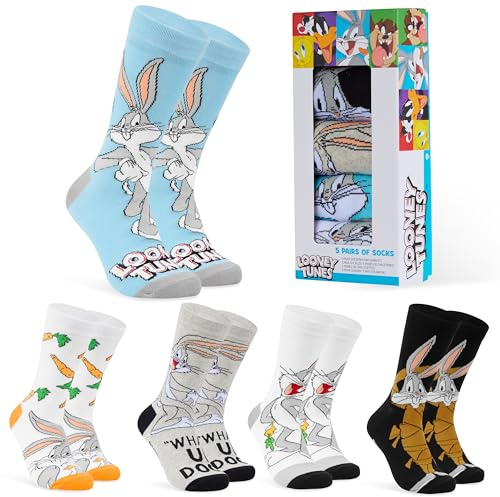 LOONEY TUNES Mens Socks Pack of 5 Crew Socks for Men Teenagers Soft Breathable Work Sports Casual Size 6-10 Mens Gifts