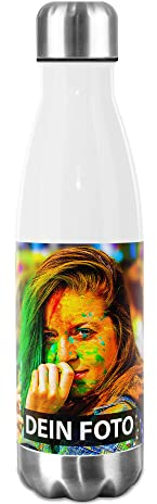 PR Print Royal Edelstahl-Trinkflasche bedrucken - Trinkflasche personalisiert mit Foto - Thermosflasche, Wasserflasche BPA-frei, Reise, Camping, Sport, Schule | Personalisiertes Geschenk, Weiß 500 ml