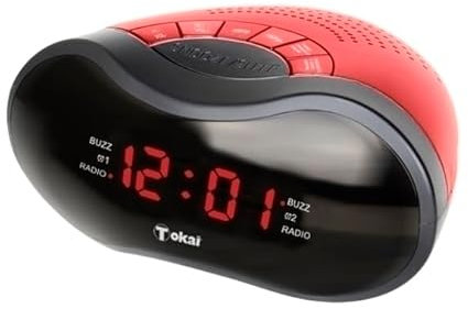 TOKAÏ - Radio réveil FM avec Prise USB pour Recharge téléphone Rouge