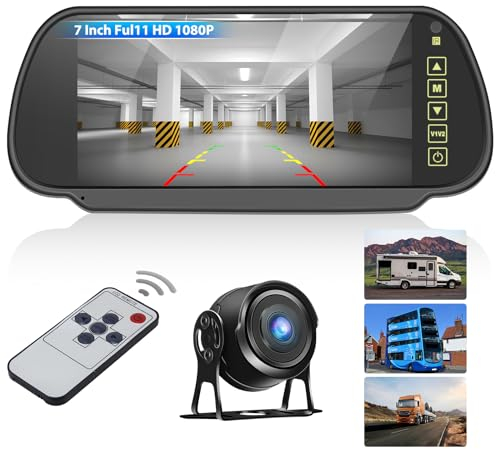 CAMECHO Schermo monitor digitale LCD da 7 pollici per auto con pulsante a sfioramento, risoluzione HD 800 (W) x 480 (H), sistema di parcheggio dello specchietto retrovisore per camion RV bus Trailer