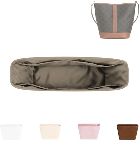 DGAZ Satin Handtaschen Organizer für Celine Bucket Medium, Gris Tourterelle | Luxuriöse Satin-Innentasche, Perfekte Passform, Sanfter Schutz, Leicht