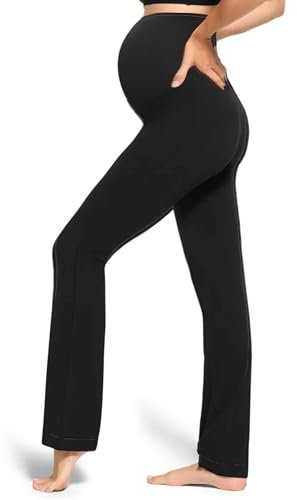 Peauty Umstands-Yoga-Leggings für Damen, hohe Taille, Schwangerschaft, aktive Hose, Lounge und Workout, Schwarz, S