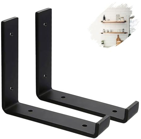 MLOQI 2 Stück Regalhalterung Schwarz, Regalwinkel Schwarz Metall, Wandhalterung Regal mit Lippen Regalträger 5mm Dick 15 cm