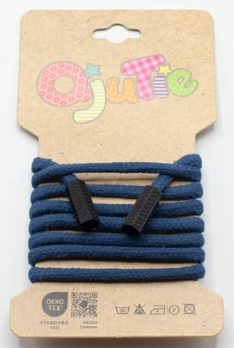Kordelzug 5 mm rund mit Kordelenden – 1,15 m lang - fertig konfektioniert - für Hoodies, Jogginghosen, Jacken, Bekleidung, Nähzubehör, DIY Projekte – 34 Farben – Ersatz Kordel (Denim)