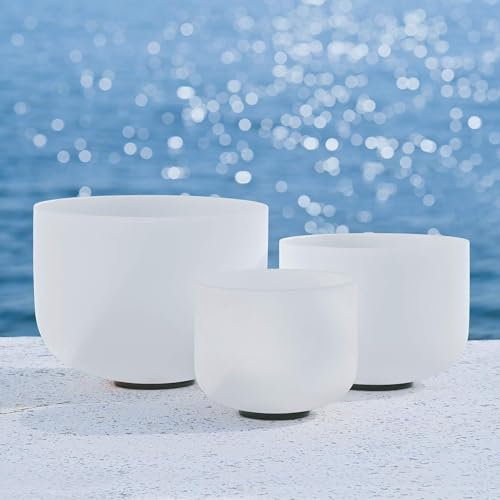 CVNC 440HZ - Juego de 3 cuencos de cristal curativo de 8 a 12 pulgadas, cuenco tibetano de cristal de cuarzo de chakra esmerilado de 8 pulgadas A 10 pulgadas C 12 pulgadas F