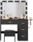 YITAHOME Schminktisch mit Spiegel, Kosmetiktisch mit 4 Schubladen, Frisiertisch mit Hocker, Beleuchtung, Steckdose, Schwarz (Make Up Tisch, Frisiertisch, Kosmetiktisch, Vanity Table)