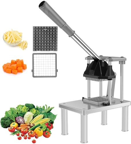 MENIBBLER Commercial Vegetable Fruit Chopper, French Fry Cutter with 2 Replacement Blades, Stainless Steel Vegetable Chopper Dicer, Heavy Vertical Potato Dicer, Professional Chopper Dicer for Potato
