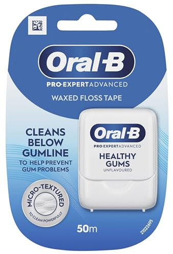 Oral-B Pro-Expert, filo interdentale cerato, per gengive sane, aiuta a prevenire problemi gengivali, pulisce sotto il bordo gengivale, nastro dentale non aromatizzato, 50 m