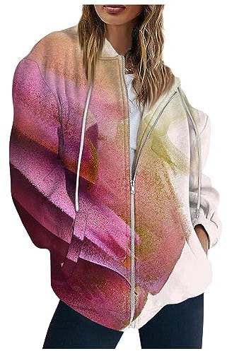 Generisch Hoodie Damen Zipper Pullover Elegant Kapuzenpullover Locker Kapuzenjacke 2024 Mode Oberteile Casual Baumwolle Herbst Winter Streetwear Einfarbige Mantel Basic Outwear(3-Purple,M)