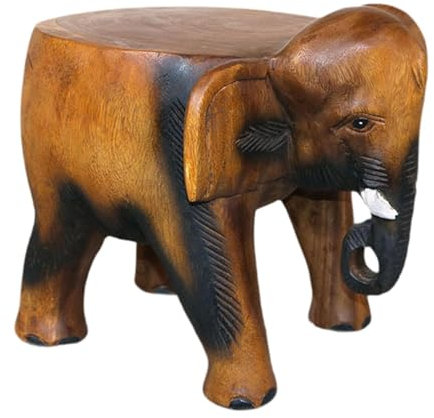 perfk Wood Elephant Stool Ottoman Creative Seat Handicraft Plant Stand Entryway Stool for Closet Living Room Hallway Home Decor, 25x20x20cm