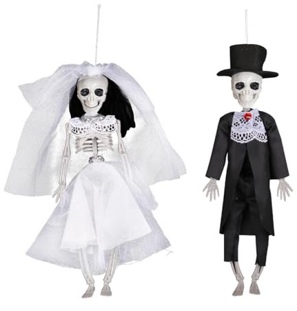 Skelett Figur 30cm, dellyy Halloween Tischdeko Skelett Deko, Braut und Bräutigam Figuren, Halloween Hängende Skelette, Friedhofs Horro Party Dekoration