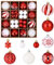 SinLaw Palline di Natale Bianche e Rosso,44 Pezzi Decorazioni Albero di Natale,palline di plastica per ornamento dell'albero di Natale,Palline Albero Natale 6cm con Cordino per Feste di Natale