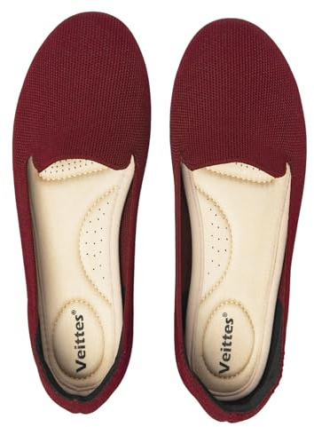 Veittes Women's Wide Width Flats Shoes, Soft Knitted Breathable Plus Size Ladies Slip on Office Ballet Shoes.
