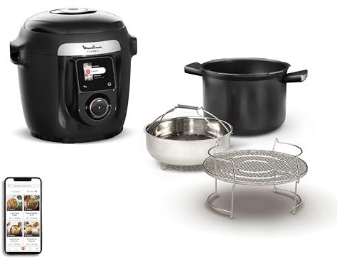 Moulinex Cookeo Wi-Fi 10-in-1 Multicooker 10-in-1 Multicooker 10 Kochmodi Druckkochen, detaillierte Schritte, CE96G810, Schwarz