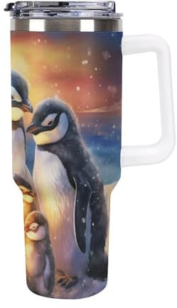 3D-Druck Cute Pinguin Doppelwandiger Edelstahl Becher - Auslaufsicher - Mit Strohhalm Und Deckel - Hält Heiß- Und Kaltgetränke 40oz