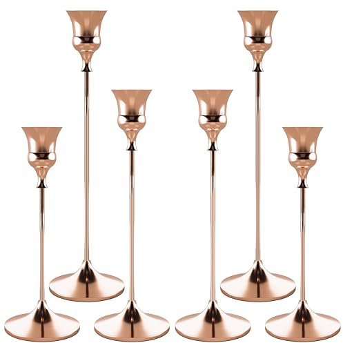 Showin Candlestick Holders Rose Gold, 6 Packs Taper Candle Holder for Candlesticks, Candle Sticks Holder Decor for Home Decor