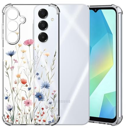 ChoosEU Clear Case for Samsung Galaxy A16 5G / 4G with Flower, Blue Pink | Slim Soft TPU Silicone Phone Case, Floral Pattern Print Design for Women Girl, Shockproof Airbag Protective Transparent Cover