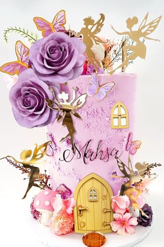 JeVenis Purple Fairy Cake Decorations Mushroom Cake Decoration Fairies Cake Topper Garden Cake Decoration Fairy Party Supplies Fairy Party Favors
