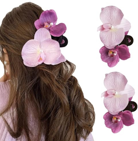 2 pinzas hawaianas grandes con forma de orquídea morada, horquillas para el pelo, accesorios para mujeres y niñas