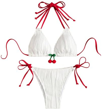 VaiKanhai Armband Uhr Women's Super Sexy Bikini Three Point Swimsuit Cherry Strap High End Resort Wear (White, XL)