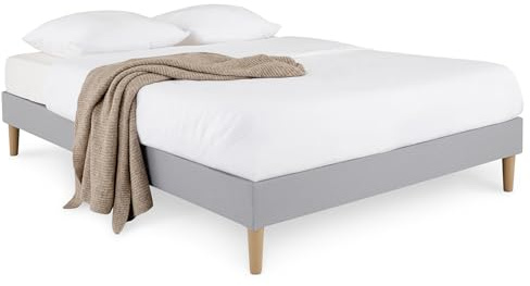 IDIMEX Sommier tapissier Brest 160 x 200 cm Structure en Bois et revêtement en Tissu Gris, Cadre de lit avec Pieds et sommier à Lattes déhoussable pour 1 Personne