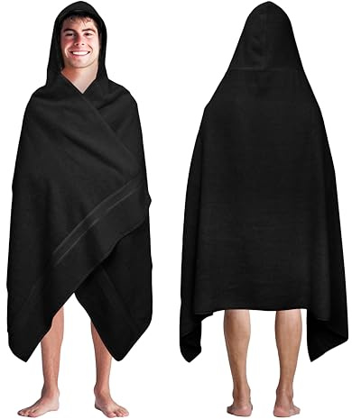 COTTON CRAFT Ultra Soft Hooded Towel – Oversized 35x70 Towel with Hood for Adults - 580 GSM 100% Cotton Ringspun Terry - Pool Beach Bath Sheet Wrap - Luxurious Plush Absorbent Bath Wrap – Black