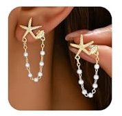 Goldene Seestern Muschel Ohrringe Damen – Sommer Strand Schmuck mit Perlenohrringe, Sommer Ohrringe, Elegant und schick summer jewelry, Boho Statement Perlen Hängend, Modeschmuck-Geschenke für Frauen