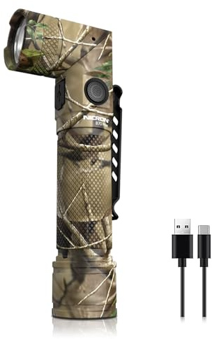 NICRON Taschenlampe LED USB Aufladbare, 3500LM 90 Grad Drehbar Kopf, Weiß Rotlicht Grün Licht blaues Licht und UV-Licht, IP65 Wasserdicht für Outdoor Jagd mit Magnet, 21700 Batterie