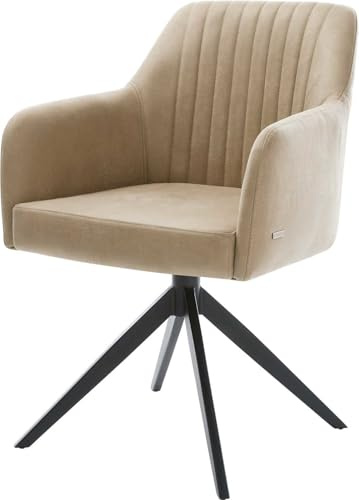 Esszimmerstuhl Greg-Flex Kreuzgestell breit Schwarz Mikrofaser Beige Vintage 360° drehbar Wippfunktion Taschenfederkern