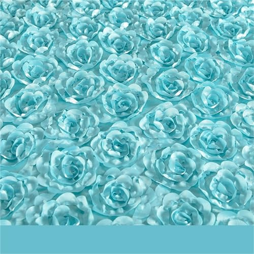 MTKSFDC Teppich Hochzeit 10M Hochzeit Teppich Satin Stoff 3D Rose Blume Gang Rot Hochzeit Party Hintergrund Tisch Abdeckung Stoff Dekoration(Light Blue)