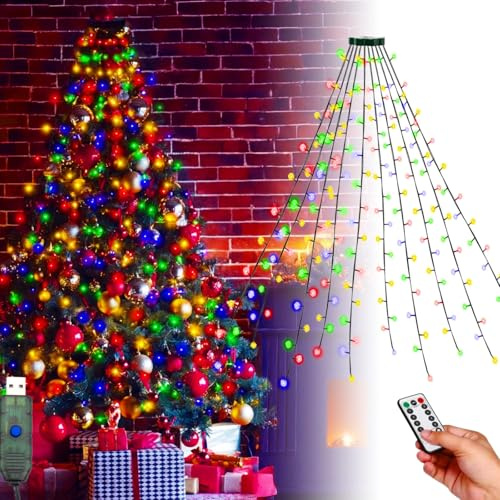 3M Weihnachtsbaum Lichterkette mit Ring USB, 300 LEDs 12 Stränge 8 Modi Christbaumbeleuchtung Überwurf mit Fernbedienung, IP44 Wasserdicht LED Lichterkette Auße für Weihnachtsdekorationen Baum