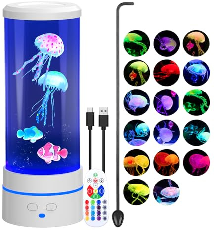 PHEJIE LED Quallenlampe mit 13 Farben & 4 Modi – Runde Aquarium-Lampe als Deko & Nachtlicht – Geschenk für Kinder/Erwachsene,Weiß
