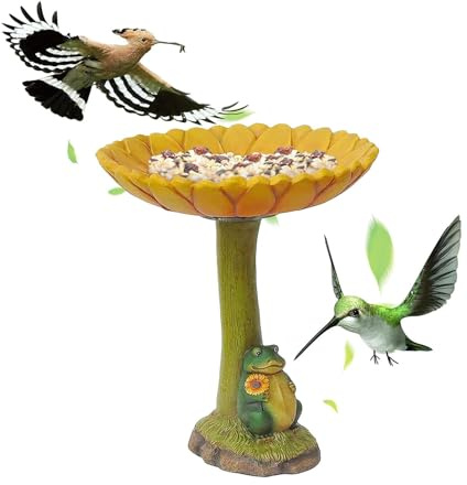 Bain D'oiseaux Grenouille-conception De Bol Sur Pied En Résine, Caractéristique D'eau Décorative Pour Oiseaux, Fontaine De Statue D'animal Pour Oiseaux De Jardin | Patio Cour Cour Maison Aménagement P
