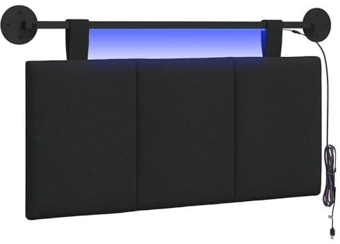 vidaXL Hängendes Kopfteil Mit LED Licht Schwarz Stoff, Schlafzimmer, Rechteckig, Modern, Wandmontage, Anpassbares Kopfteil, Ergonomisch, Platzsparend, Akzentpaneel
