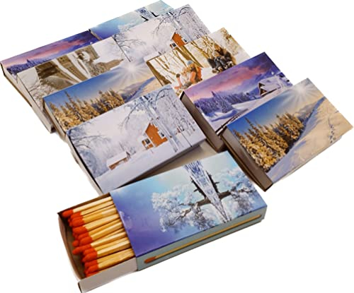 Camino Streichhölzer 10 Schachteln - Zündhölzer 10 cm - 500 lange Streichhölzer für Kamin und Kerzen, premium Streichholzschachteln, Matches, Motiv Winter Art. 1549 (10)