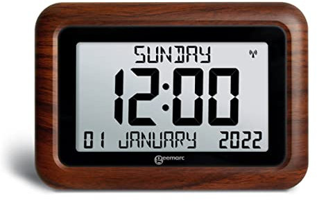 Geemarc Dementia Clock - The Easy-to-read & Self-setting Viso10V2 - Ideal for Seniors and People Living with Alzheimer's - Battery Operated - No Backlight - UK Version (Viso 10 Wood Brown)